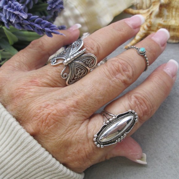 Native American Braided 925 Sterling Silver Elongated Oval Ring>Southwestern - Picture 11 of 11